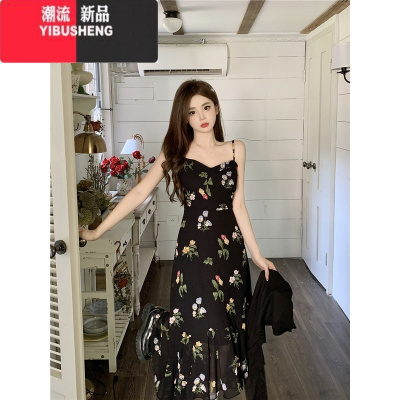 YIBUSHENG大码女装微胖碎花仙气连衣裙女季裙子胖MM显瘦遮肚吊带裙两件套