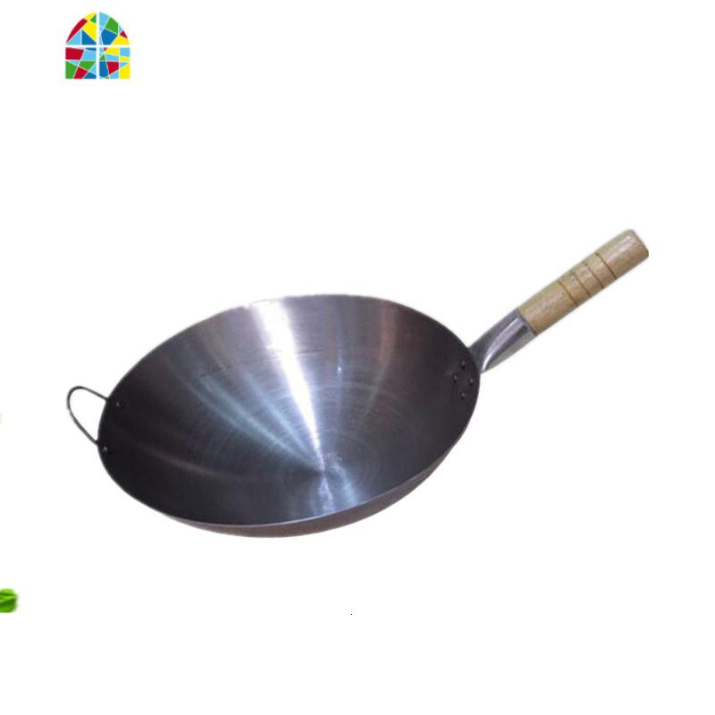 木柄老式铁皮锅家用酒店熟无涂层圆底锅尖底锅炒锅不锈钢锅盖 FENGHOU 38口径锅1.5mm厚度无锅盖