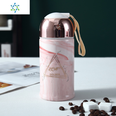 大理石纹陶瓷杯子女带盖可爱马克杯家用办公室水杯家用牛奶咖啡杯三维工匠