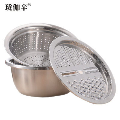 珑伽辛 不锈钢洗菜盆沥水盆刨丝器 28cm三件套/套