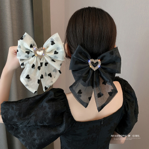 网纱蝴蝶结发夹女后脑勺夏季水钻头饰2023年网红新款马尾夹发饰送女朋友老婆情人节七夕生日礼物