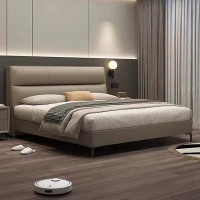 豆腐块头层牛皮床主卧次卧双人大床实木真皮极简婚床