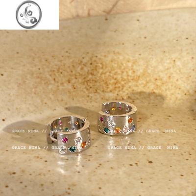 JiMi气质不一般!彩色锆石耳扣耳环2023新款耳钉轻奢高级感耳饰女