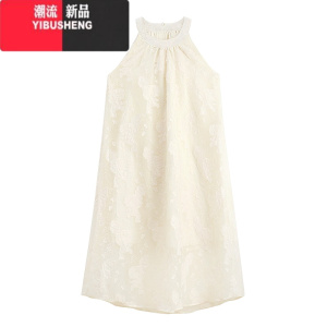 YIBUSHENG连衣裙女装季温柔度假风减龄中长款蕾丝钩花背心裙子 杏色 均码