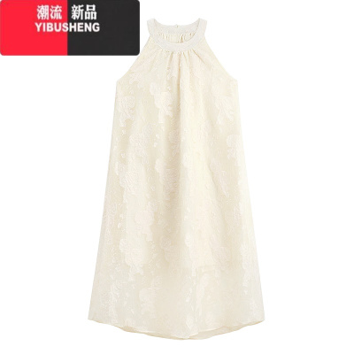 YIBUSHENG连衣裙女装季温柔度假风减龄中长款蕾丝钩花背心裙子