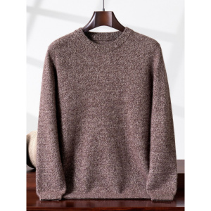 秋冬新款七针双股加厚圆领男士羊绒衫花纱式商务休闲毛衣针织打底