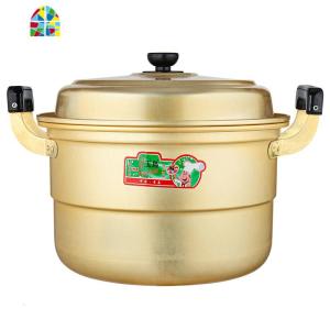 铝锅老式加厚传统铝蒸锅家用铝制汤锅双耳烧水锅钢筋锑锅大吕锅 FENGHOU 26cm单层黄铝锅