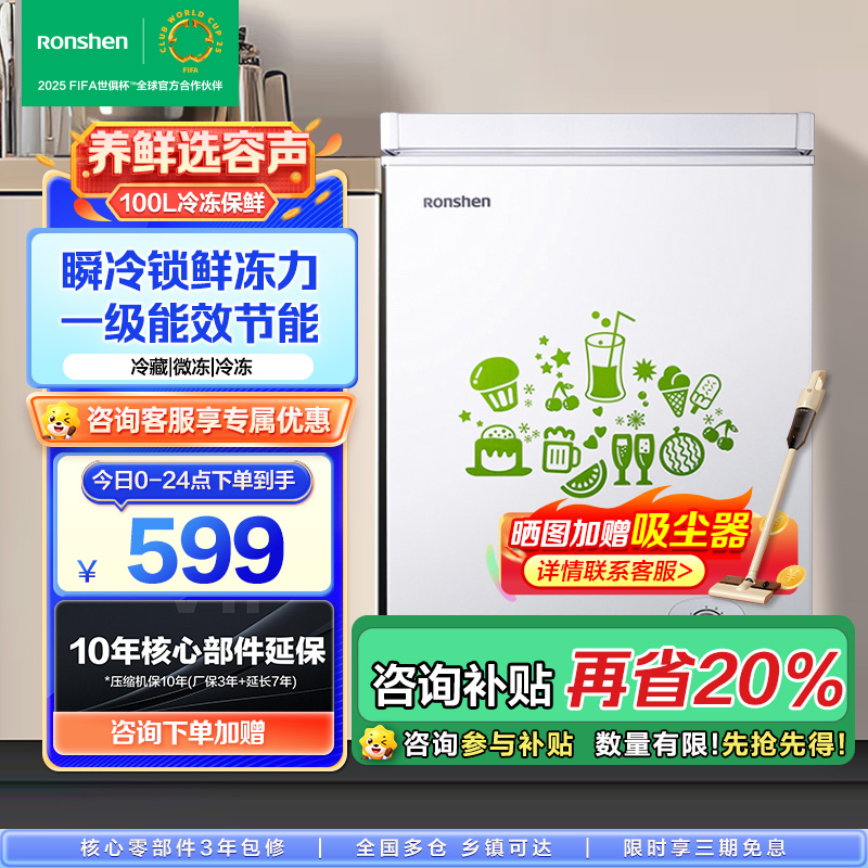 容声(Ronshen)100升顶开门小型冰柜 一级能效 母婴家用冷藏冷冻转换节能单温 国补 (白)BD/BC-100MB