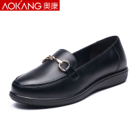 奥康女鞋休闲透气乐福豆豆鞋中年妈妈鞋牛皮单鞋女