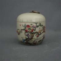 美帮汇景德镇仿古陶瓷器清雍正粉彩九子蟠桃茶叶罐家居装饰摆件展柜收藏