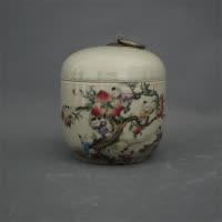 美帮汇景德镇仿古陶瓷器清雍正粉彩九子蟠桃茶叶罐家居装饰摆件展柜收藏