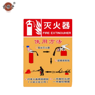 吉雅乎 灭火器放置点标牌 消防器材警示标识 23*34cm 灭火器使用方法黄色 /张