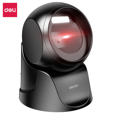 得力deli滚筒扫码枪超市收银二维码扫描机微信收款把抢激光条码扫码器扫描枪14963（可扫一维二维码屏幕）黑