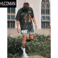HLCOMAN2024新款撞色潮流短裤男美式潮牌速干运动四分裤宽松直简篮球短裤