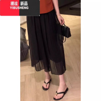 YIBUSHENG大码季宽松高腰阔腿休闲裤女微胖mm显瘦松紧腰黑色波点雪纺裙裤