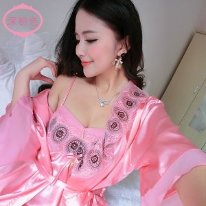 家柏饰(CORATED)韩版春秋季情侣睡袍浴袍睡衣女睡裙夏季男长袖冰丝家居服