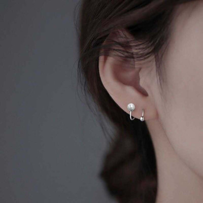 s925银珍珠旋转耳环设计感小众气质女高级感2024新款ins潮耳饰送女朋友老婆情人节七夕生日礼物