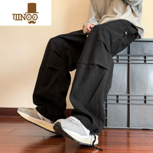 YANXU工装裤男夏季vintage美式复古阔腿裤子宽松直筒休闲长裤