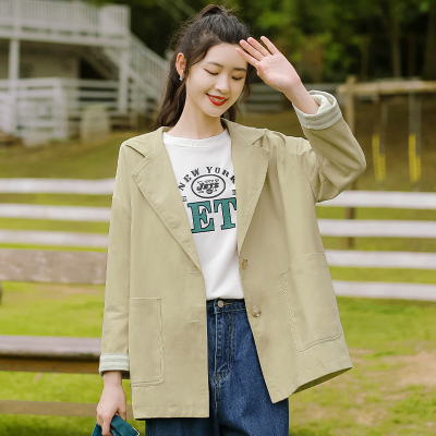 FISHBASKET帛卡琪2020新款宽松风衣外套休闲西装学生拼接英伦风小西服女风衣女