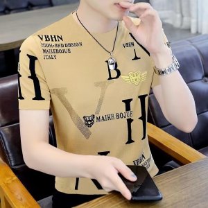 夏季新款冰丝短袖T恤男士圆领潮牌薄款上衣服修身体桖衫