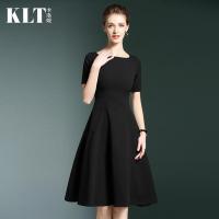 夏季新款欧美女装连衣裙气质显瘦中长款A字裙复古赫本小黑裙黑色