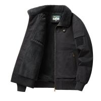 JPDUN冬季新款翻领加绒夹克男士宽松大码保暖加厚棉衣复古工装外套