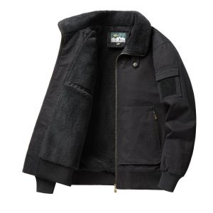 JPDUN冬季新款翻领加绒夹克男士宽松大码保暖加厚棉衣复古工装外套