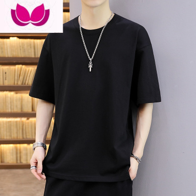 七斓t恤男230g短袖美式夏季纯黑色百搭半袖打底衫体恤衣服男