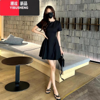YIBUSHENG法式赫本风黑色连衣裙子女季2024新款小个子设计感收腰a字短裙