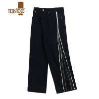 YANXU美式高街开衩休闲裤男女显瘦阔腿宽松直筒百搭侧边拼接拉链牛仔裤