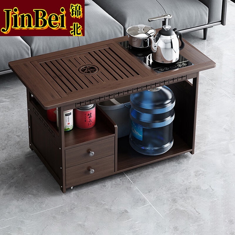 锦北 移动茶台家用竹木小茶桌烧水壶一体简约现代功夫茶几 80长全自动电器