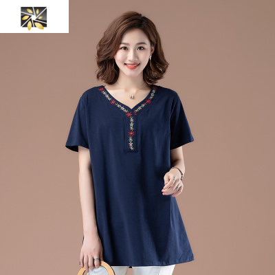 暖青汇特肥女装200斤棉t恤女短袖加大码胖mm特大妈妈装中长款宽松上衣大码女装