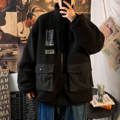 NEWLAKE胖子日系颗粒绒夹克棉衣男大码宽松休闲复古褂子潮冬季羔绒外套棉衣