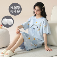 夏季带胸垫睡裙女短袖宽松休闲女士睡衣棉质可外穿卡通家居服大码_1