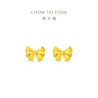 周大福珠宝首饰蝴蝶结足金黄金耳钉 计价(工费:220元)EOF286精品七夕礼物