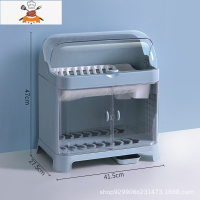 放碗筷收纳箱带盖沥水碗架小型厨房台面碗柜多功能餐具碗盘收纳盒 敬平 双层双开门蓝色[2种排水方式]餐具架