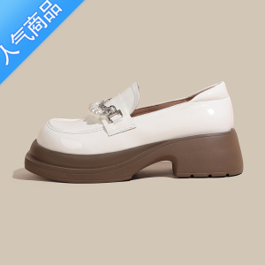 SUNTEK厚底乐福鞋女2023新款夏季珍珠链条甜酷玛丽珍小皮鞋大码单鞋