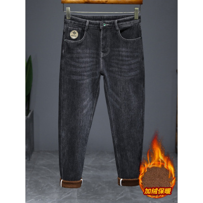 男式加绒品质牛仔裤春秋款舒适舒适休闲裤弹力修身百搭裤子男