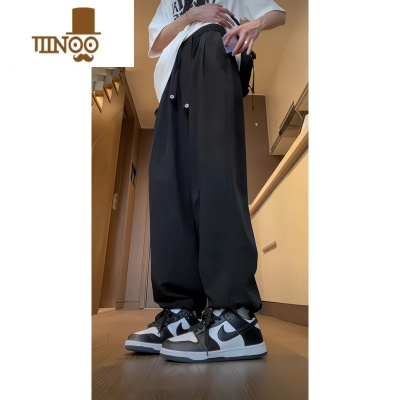 YANXU夏季新品情侣款直筒冰丝休闲裤薄款速千显瘦裤子青少年中腰收口裤