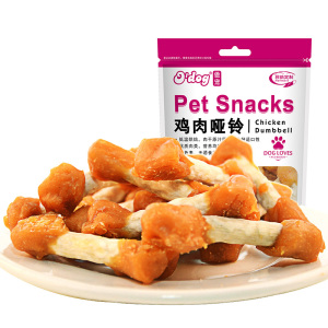 傲宠o'dog宠物狗零食鸡肉味磨牙棒鸡肉哑铃400g泰迪比熊萨摩训练零食宠物零食