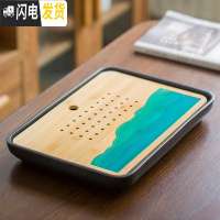 三维工匠 陶瓷茶盘 圆形迷你简约家用办公日式竹制小号干泡茶台托盘 黑陶长方-三川35×25茶具