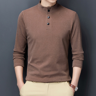 秋冬男士长袖打底立领T恤百搭纯色日常休闲透气青年长袖亲肤T恤