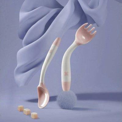 babycare婴儿勺子弯弯勺宝宝可弯软勺新生儿辅食勺餐具儿童叉勺套装珀尔里粉