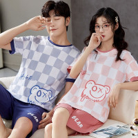 夏季情侣睡衣棉质短袖女士可爱卡通男士青少年休闲宽松家居服套装