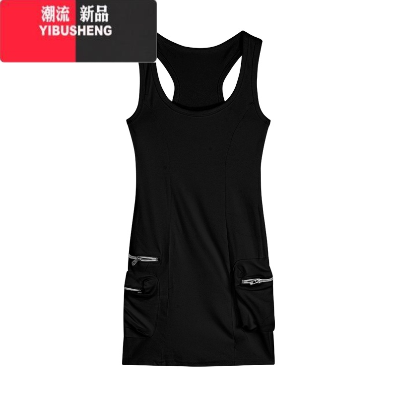 YIBUSHENG美式辣妹无袖背心连衣裙女季修身黑色工装裙子显瘦收腰包臀短裙