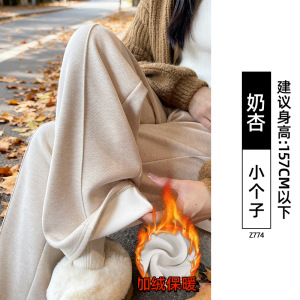 糯米裤子女新款秋冬加厚加绒羊毛休闲窄版直筒毛呢阔腿裤_44