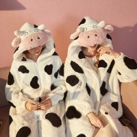 [直降价172元]唐狮奶牛睡衣女秋冬新款爱连帽睡袍连体睡衣裤外穿家居服