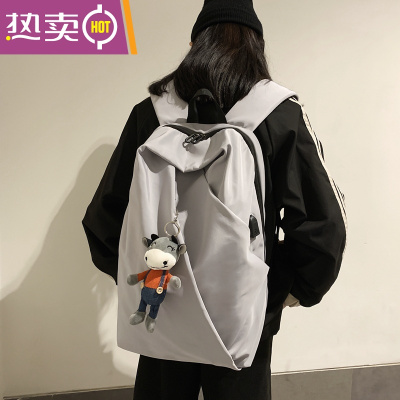 NEWLAKE书包男大学生潮牌16寸电脑包简约轻便高级感背包大容量男士双肩包浅灰色送小牛挂件送运费险-