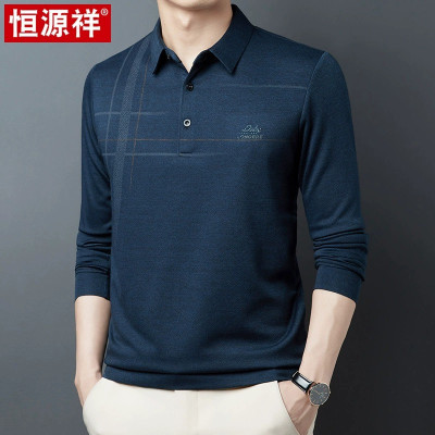 恒源祥男士长袖t恤中年休闲带领打底春秋体恤爸爸春装翻领polo衫