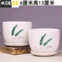 三维工匠花盆陶瓷大号带托盘个性简约创意家用吊兰绿萝多肉陶瓷花 16-双叶两个大号 大花盆容器